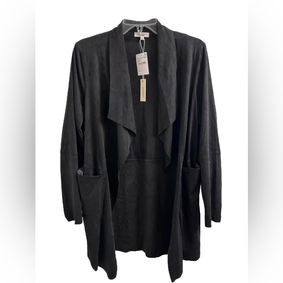 MAX STUDIO LONDON Faux Suede Open Front Waterfall Cardigan/Jacket Black M ✨NWT✨ - Picture 4 of 15